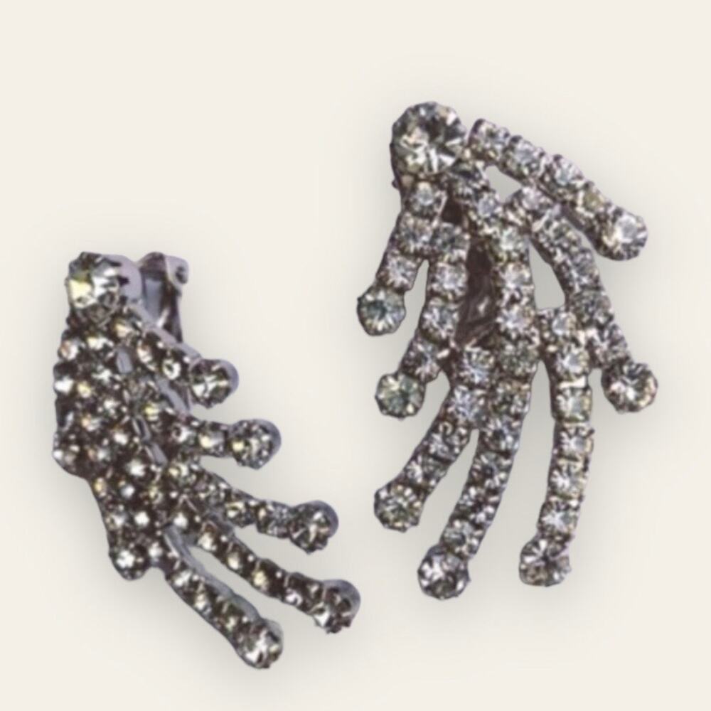 Vintage Gorgeous Angel Wing Costume Jewelry Rhinestone Clip On Earrings